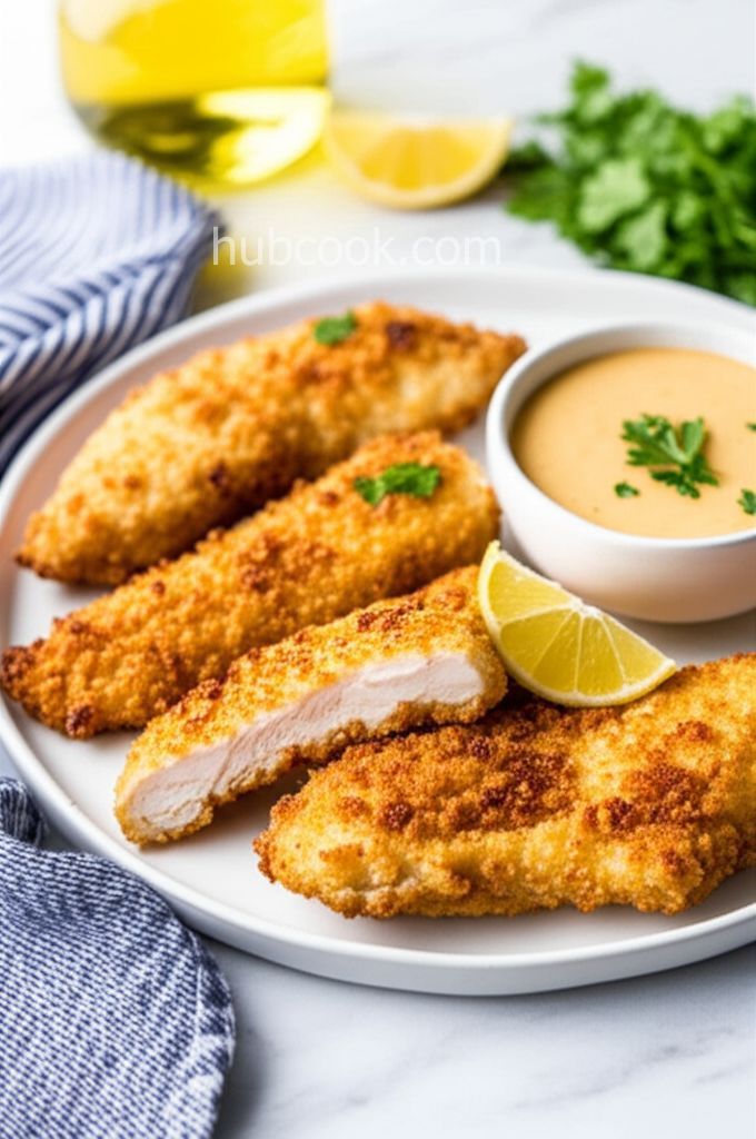 Panko Chicken Tenders with Lemon-Nut Dipping Sauce