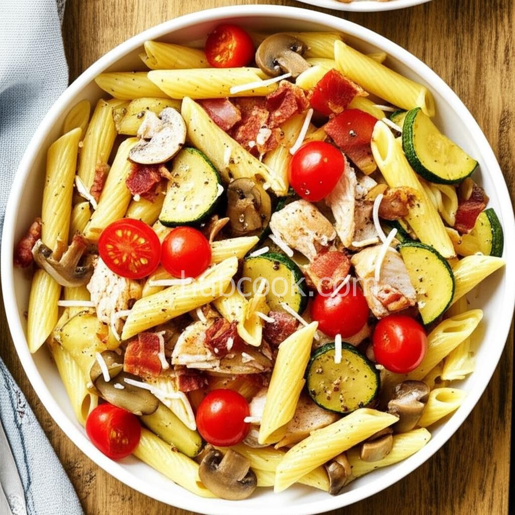 Pasta with Chicken, Bacon, and Summer Vegetables