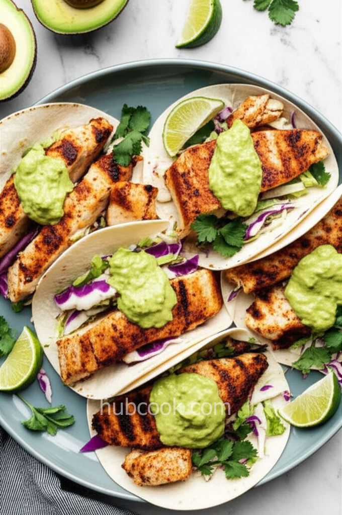 Grilled Fish Tacos with Avocado Sauce