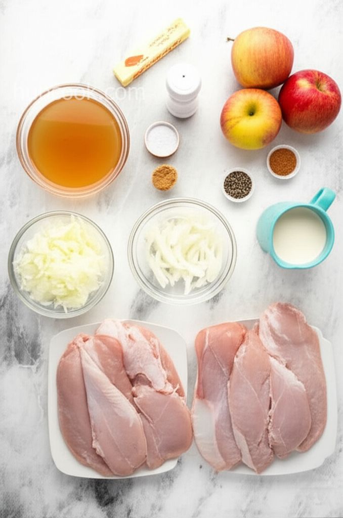 Mustard Chicken Thighs and Apples in White Wine and Cream Sauce