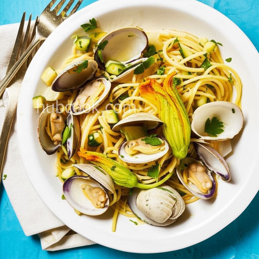 Pasta with Clams, Zucchini, and Zucchini Blossoms