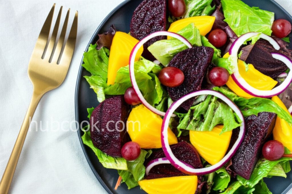 Red Leaf Lettuce Salad with Golden Beets and Grapes